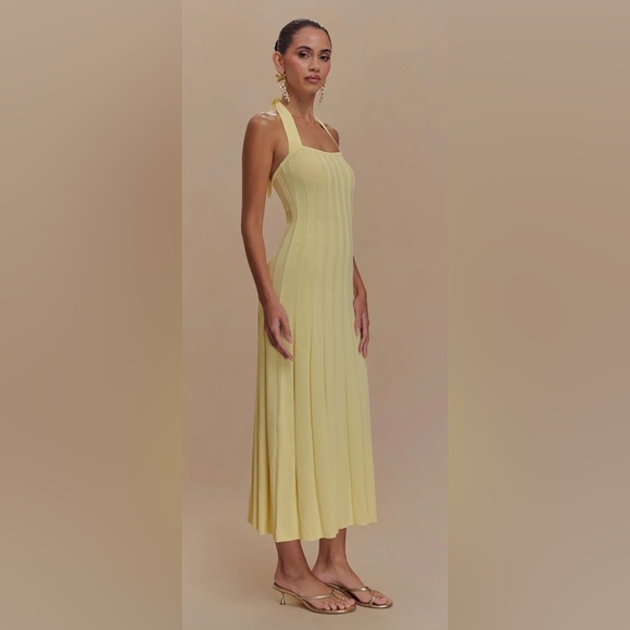 Meshki Jacqui Halter Knit Midi Dress - Lemon (S) - Picture 7 of 8